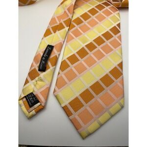 Lucio Lamberti Mens Silk Tie Orange Yellow Peach Diamond Pattern Made in Italy